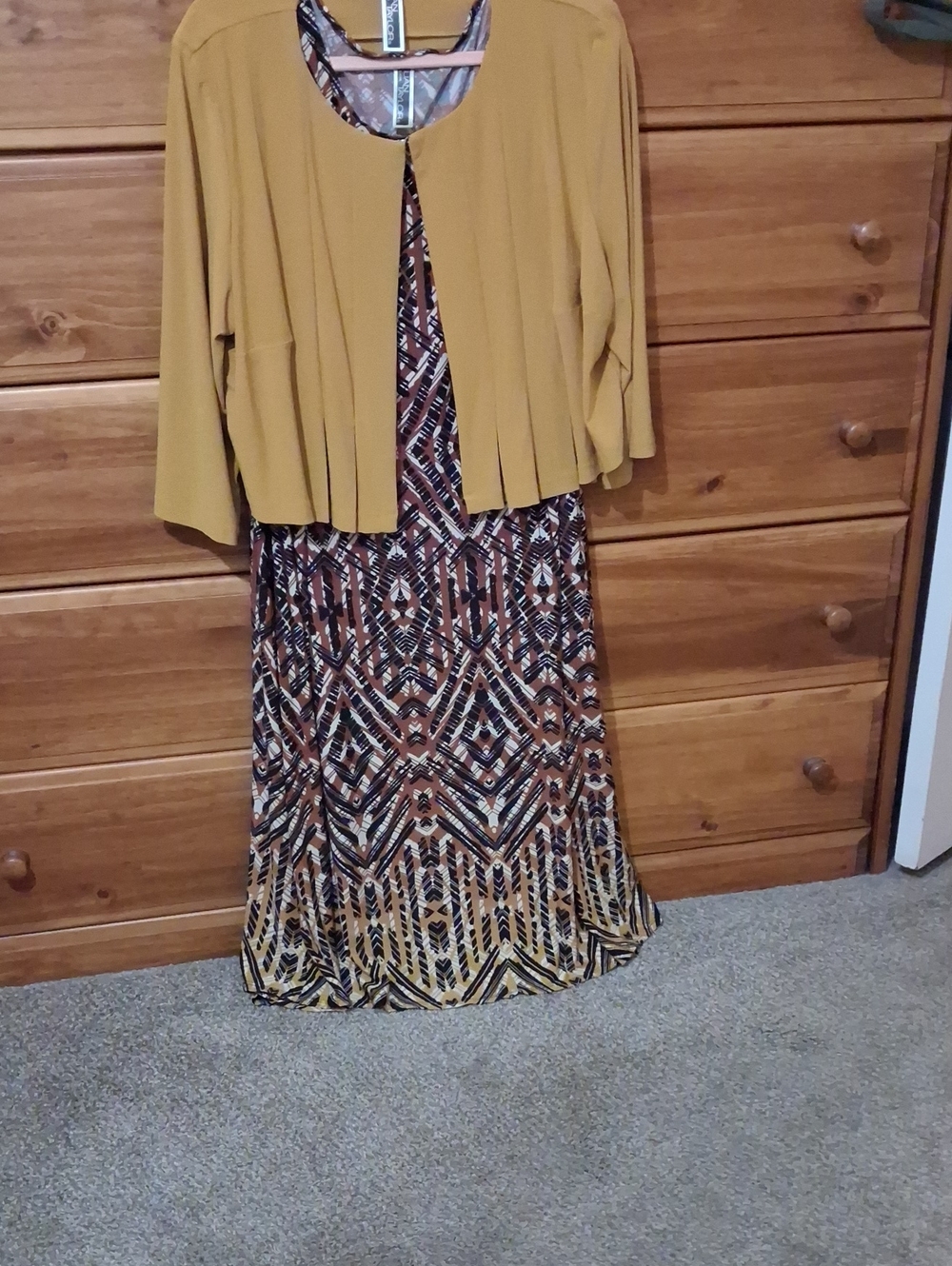 Julian Taylor Mustard Two-Piece Printed Dress And Jacket Set Sz 20
